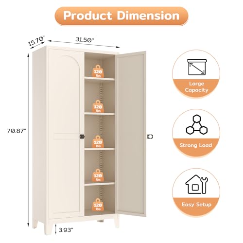 Zevemomo 70.87" Tall Metal Storage Cabinet with 3-Digit Combination Lock, Steel Pantry Cabinet with 4 Adjustable Shelves & 2 Doors, Secure Freestanding Organizer for Home, Office, Garage, Beige Zevemomo