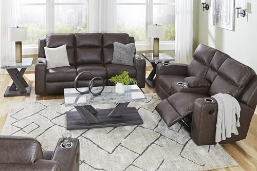 Signature Design by Ashley Lavenhorne Contemporary Faux Leather Upholstered Manual Rocker Recliner with 2 Cup Holders, Dark Brown Signature Design by Ashley