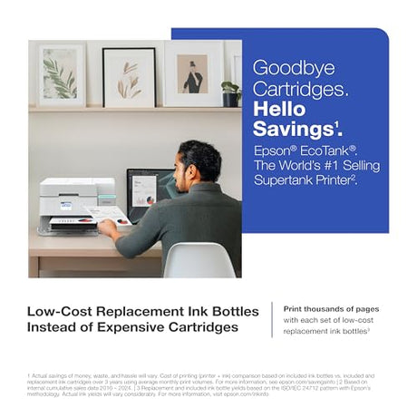 Epson EcoTank ET-3950 Wireless All-in-One Color Supertank Printer with up to 3 Years of Ink Refillable Tanks, Perfect for Home Office, 18 PPM, 2.4" Colorful Touchscreen, Auto Document Feeder - White Epson