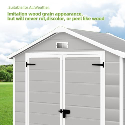 YOFE Resin Shed 6x4.4FT,Outdoor Storage Shed with Floor,Plastic Shed with Floor for Garden Tool,Waterproof Outdoor Resin Shed,Lockable Doors for Patio,Yard,Lawn (LightGray) - WoodArtSupply