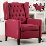 Wingback Recliner Chairs with Foldable Side Table&USB Charging Ports,Mid Century Accent Single Sofa Small Recliner Chair,Modern Comfy Pushback Reclining Chair for Living Room (Fabric, Wine Red)