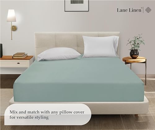 Fitted Twin XL Sheet - 4 Way Stretch Sheet with 360° Elastic Band - Upto 15" Deep Pocket Fitted Bottom Sheet - Ultra Soft, Fade Resistant, Breathable & Anti Shrink - Perfect for Dorm Rooms - Cool Blue LANE LINEN