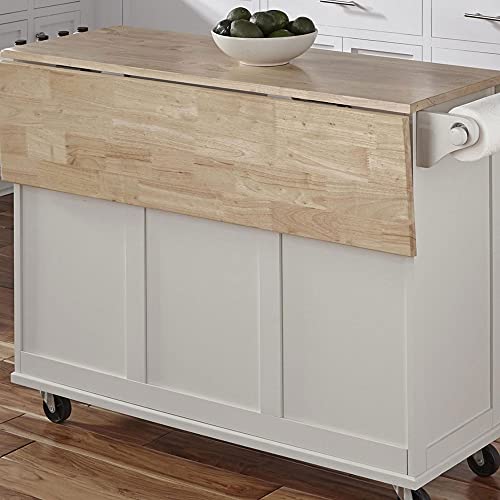 Homestyles Mobile Kitchen Island Cart with Wood Drop Leaf Breakfast Bar, Off White,Soft White, 54 Inch Width