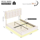 HIFIT Upholstered Full Size LED Bed Frame with Charging Station and Adjustable Crystal Button-Tufted Puffs Headboard, Velvet Princess Floating Platform Bed Frames for Girls, No Box Spring Needed,Beige HIFIT