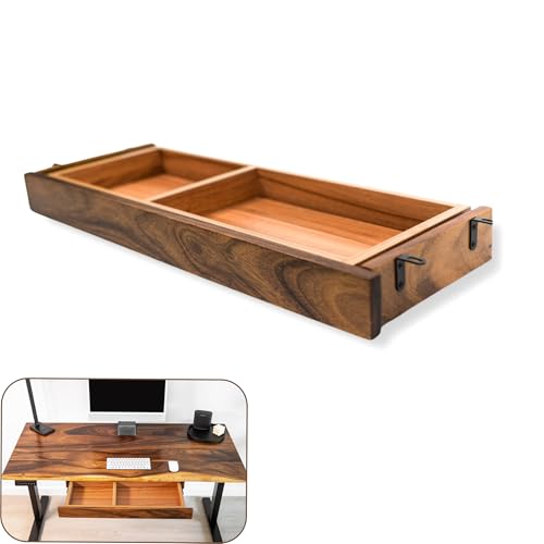 Solid Walnut Wood Under Desk Drawer Attachment, Heavy-Duty Storage Drawer with Premium Hardware – Easy to Install, Fits Most Standing & Computer Desks – 30" x 10" x 2.5" Modern Wood Style