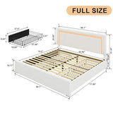 Benevika Full Bed Frame with 4 Storage Drawers and Adjustable Headboard, Upholstered Platform Bed with LED Lights and USB Ports, Solid Wooden Slats Support, Faux Leather, Easy Assembly, Beige Benevika