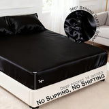 COZYXWORLD 4 Piece Satin Silky Sheet Set Queen Size, Deep Pocket Moisture Wicking Smooth Cooling Fabric Ice Silk Feel Hair Protection, Black COZYXWORLD