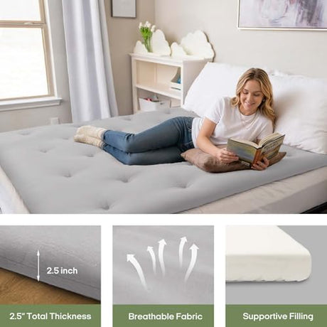 ZonLi Japanese Floor Futon Mattress Full Size 75"x 54", 100% Cotton Cover 2.5" Thicken Tatami Mattress, Foldable Sleeping Pad, Portable Dormitory Tatami Mat, Roll Up Floor Lounger Bed for Adult ZonLi