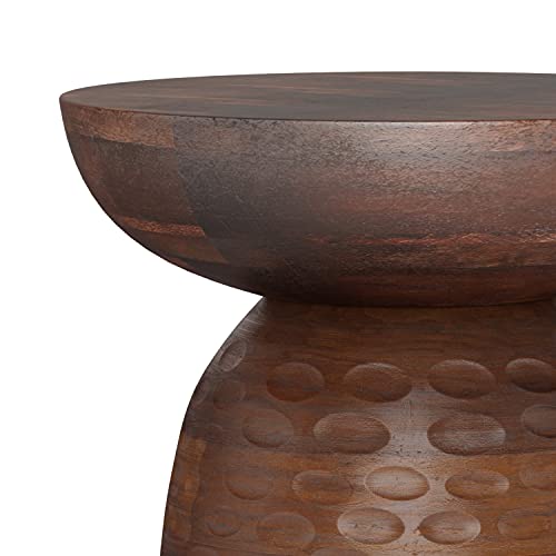 SIMPLIHOME Boyd SOLID MANGO WOOD 13 inch Wide Round Contemporary Wooden Accent Table in Warm Dark Brown, Fully Assembled, for the Living Room and SIMPLIHOME
