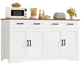 usikey Buffet Cabinet with Storage and Drawers, 55" Large Sideboard Buffet Cabinet with Adjustable Shelves and Doors, Modern Coffee Bar for Kitchen, Living Room, White usikey