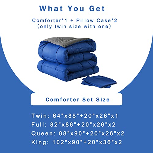 DOWNCOOL Twin Comforter Set -All Season Bedding Comforters Sets with 1 Pillow Case -2 Pieces Bed Set Down Alternative Comforter Set -Blue/Grey Twin Bedding Sets(64"x88") DOWNCOOL