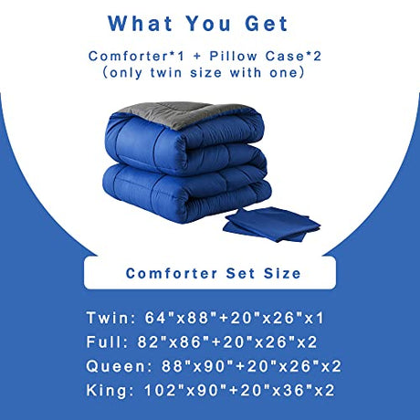 DOWNCOOL Twin Comforter Set -All Season Bedding Comforters Sets with 1 Pillow Case -2 Pieces Bed Set Down Alternative Comforter Set -Blue/Grey Twin Bedding Sets(64"x88") DOWNCOOL