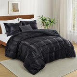 Lanest Housing Twin Size Satin Comforter Set Black, 2 Pieces Soft and Lightweight Silk Bedding, All Season Fluffy Down Alternative Comforter Bed Set Lanest Housing
