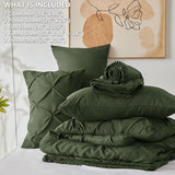 CozyLux Queen Comforter Set Olive Green, 7 Pieces Pintuck Bed in A Bag, Premium Green Comforter Queen Size, Pinch Pleat Bedding Sets with Comforter, Sheets, Pillowcases & Shams CozyLux