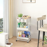 JIUYOTREE 3-Tier Plastic Rolling Storage Cart Utility Cart with Extra Hanging Cups Handles Lockable Wheels for Living Room Bathroom Kitchen Office White JIUYOTREE