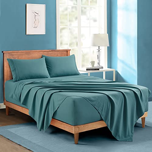 Manyshofu Extra Deep Pocket Twin Sheets Set - Hotel Luxury 1800 Thread Count Sheets & Pillowcases - Kids Bedding Set up to 24" Mattress - Teal Bed Sheets 18-24 Inch Deep Pockets - 3 Piece Manyshofu
