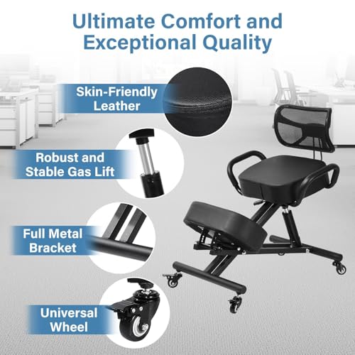 Ergonomic Kneeling Chair Height-Adjustable 32.2-36.2 in Postures Chairs with Lockable Wheels and Armrests Knee Chairs can Hold Up to 220 Lbs Kneeling Ergonomic Chair for Desk Home Meditation,Black Generic