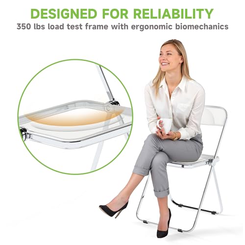 Real Relax Acrylic Folding Chairs,Foldable & Stackable Clear Chairs with Metal Chrome Frame, Indoor and Outdoor, for Home, Office, Party & Events,Set of 6,350LB,Transparent Real Relax