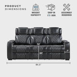 Lexicon Power Double Reclining Sofa, Center Drop-Down Table with Heat/Massage/Headrest/Storage Arms/Cup Holders/LED Lights/Wireless Charging, Top Grain Leather Match Wall Hugger Recliner Sofa, Black