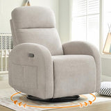 AEMEIOS Nursery Glider Recliner, Power Swivel Rocking Recliner with USB & Type-C Port, Swivel Nursering Reclining Rocker with Double Pockets for Living Room, Camel Chenille