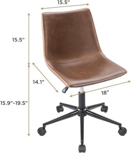 Furmax Mid Back Task Chair PU Leather Adjustable Swivel Office Chair Bucket Seat Armless Computer Chair Modern Low Back Desk Conference Chair (Brown) - WoodArtSupply