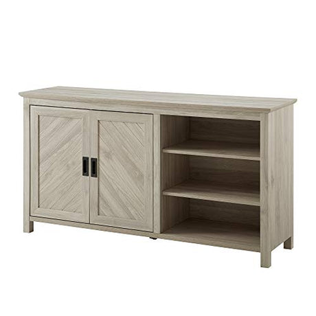 Walker Edison Modern Wood Grooved Buffet Sideboard with Open Storage-Entryway Serving Storage Cabinet Doors-Dining Room Console, 58 Inch, Birch Walker Edison