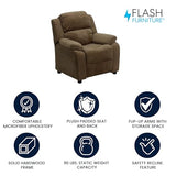 Flash Furniture Charlie Microfiber Kids Recliner with Flip-Up Storage Arms and Safety Recline, Contemporary Reclining Chair for Kids, Supports up to 90 lbs., Brown