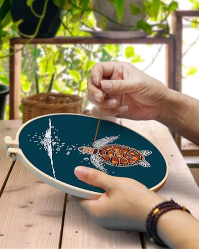 TINDTOP Embroidery Kit for Beginners Adult, Turtle Embroidery Practice Kit for Beginners Include Embroidery Cloth Hoops Threads for Craft Lover Hand Stitch with Embroidery Skill Techniques TINDTOP