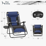 PHI VILLA Zero Gravity Chair Set of 2, Padded Anti Gravity Recliner, Oversized 28" Wide Seat, Foldable Patio Lounger with Armrest & Cup Holder, Supports 400 LBS (Blue Black) PHI VILLA