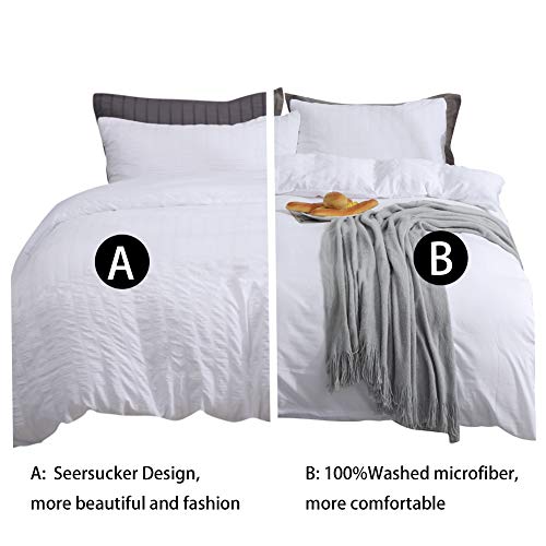 AveLom White Duvet Cover King (104 x 90 inches), 3 Pieces (1 Duvet Cover + 2 Pillow Cases), Seersucker Textured Ultra Soft Washed Microfiber, Textured Duvet Cover with Zipper Closure, Corner Ties AveLom