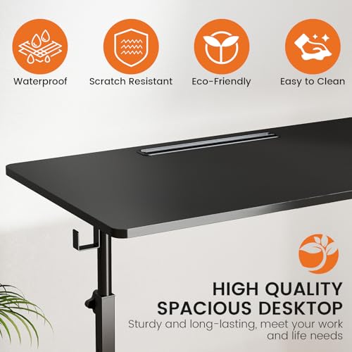 Hadulcet Small Standing Desk Adjustable Height, Mobile Stand Up Desk with Wheels, Portable Walking Pad Table Stand, Rolling Laptop Cart for Standing or Sitting, Black Hadulcet