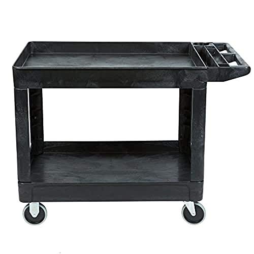 Rubbermaid Commercial Products 2-Shelf Utility/Service Cart, Medium, Lipped Shelves, Storage Handle, 500 lbs. Capacity, for Rubbermaid Commercial Products