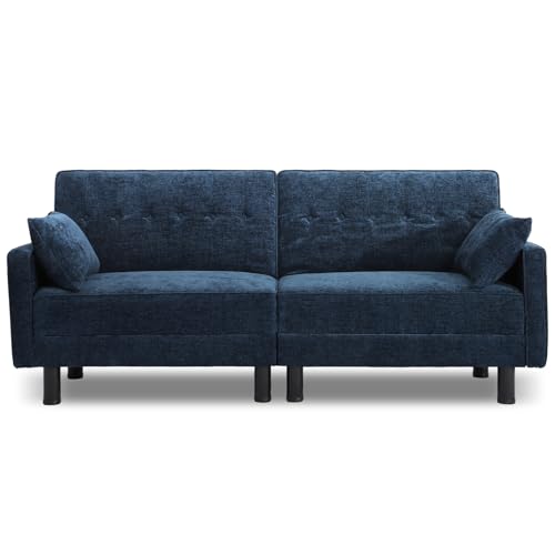 Futon Sofa Bed,Convertible Loveseat Sleeper Sofa Bed Modern Loveseat Futon Couch with Storage/Adjustable Backrest/2 Pillows,Small Blue Couches for Living Room Furniture (Blue, 2-Seater) Generic