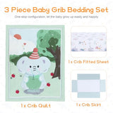 Haleeone 3 Piece Baby Crib Bedding Set – Includes Soft Crib Fitted Sheet, Comforter and Skirt, Crib Nursery Bed Set Decor for Baby Boy and Girl - Elephant Haleeone
