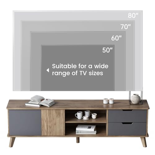 Miuuod 67" TV Stand for 55/60/65 inch TV inch TV,Mid Century Farmhouse TV Stand,Entertainment Center,Retro Media Consol with Storage for Living Room Miuuod