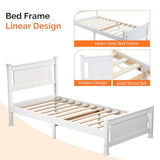 Bonnlo Twin Size Solid Wood Platform Bed Frame with 4 Storage Drawers, Single Bed with Headboard, No Box Spring Needed Panel Bed, Wood Slat Support Mattress Foundation, White Bonnlo