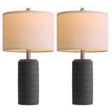 PoKat 23" Matte-Textured Ceramic Table Lamps Set of 2 for Bedroom, Stone-Like Modern Bedside Lamps for Night Stands, Farmhouse Nightstand Table Lamps Decor for Living Room End Table Black PoKat