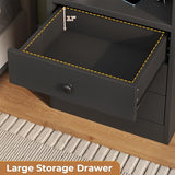 Tiptiper Black Nightstand with Charging Station 3 Drawers, Wood Sofa End Side Table with USB Ports and Outlet, Bedside Table Bedroom Nightstand with Sliding Drawer & Hutch Tiptiper