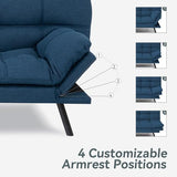 AMICLIBER Futon Sofa Bed Convertible Couch, Blue Linen Sofa Bed with Memory Foam, Adjustable Backrest & Armrests, Multifunctional Small Loveseat Sleeper Sofa for Living Room, Apartment, Office AMICLIBER