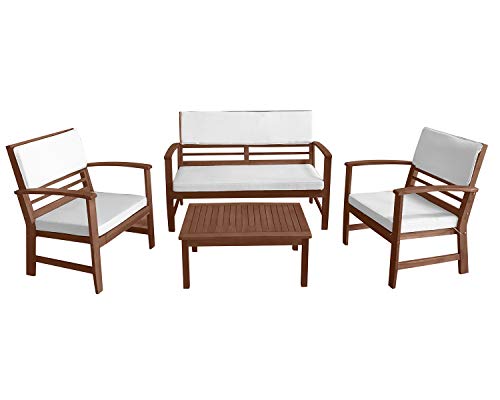 FDW Patio Conversation Set Patio Furniture Patio Sofa Set Outdoor Chat Set 4-Piece Acacia Wood Outdoor Seating Set with Water Resistant Cushions and Coffee Table for Pool Beach Backyard Balco - WoodArtSupply