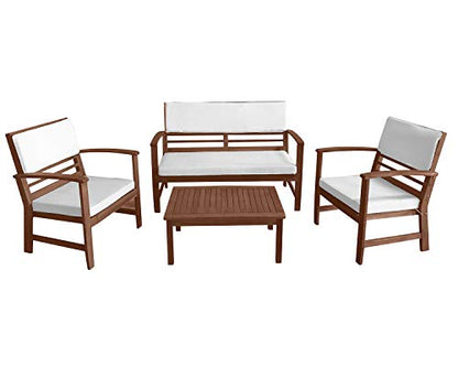 FDW Patio Conversation Set Patio Furniture Patio Sofa Set Outdoor Chat Set 4-Piece Acacia Wood Outdoor Seating Set with Water Resistant Cushions and Coffee Table for Pool Beach Backyard Balco - WoodArtSupply