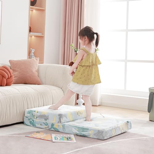 Givjoy Foldable Floor Mattress for Kids, Glow in The Dark Dinosaur Toddler Washable Tri Folding Floor Mat for Nap Daycare, Child Trifold Futon Sofa Bed with Storage Bag for Playroom Girls and Boys Givjoy