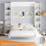 Rophefx Queen Murphy Bed Cabinet with 5-Tier Adjustable Storage Shelves, Wood Queen Wall Bed Cabinet Bed, Space Saving Beds, Hidden Bedframe, Foldable Platform Beds for Guest Room, Bedroom, White Rophefx