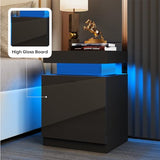 OneBlis LED Nightstands Set of 2, 17 Inches Night Stand Set 2, Modern Bedside Table with LED Lights, High Gloss Surface, End Table with Storage for Bedroom, Black OneBlis