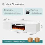 MXV 70'' Floating TV Stand, Modern Media Entertainment Center with 36" Electric Fireplace, TV Console Cabinet Wall Mounted, Adjustable 12-Color LED Lights, for Living Room, White + White MXV