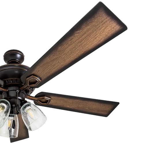 Prominence Home Glenmont, 52 Inch Farmhouse LED Ceiling Fan with Light, Pull Chain, Three Mounting Options, Dual Finish Blades, Reversible Motor - 40278-01 (Oil-Rubbed Bronze) Prominence Home