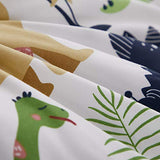 Joyreap 4 Piece Toddler Bedding Set, Dinosaur Theme Printed on White, Standard Size Includes Quilted Comforter, Fitted Sheet, Top Sheet, and Pillow Case for Boys n Girls Joyreap