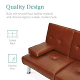 Best Choice Products Faux Leather Upholstered Modern Convertible Futon, Adjustable Folding Sofa Bed, Guest Bed w/Removable Armrests - Medium Brown Best Choice Products
