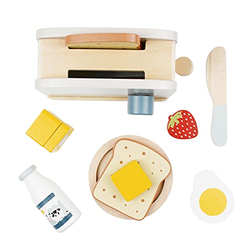 PairPear Pop up Toaster Play Kitchen Playset - Wooden Toy Food 11 Accessories for Kids PairPear