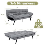 Vipbear 71" Futon Sofa Bed - Convertible Sofa Beds/Adjustable Backrest & Armrest, Comfy Loveseat Sleeper for Small Spaces, Apartments & Offices,Linen Fabric Medium Grey Futons Vipbear